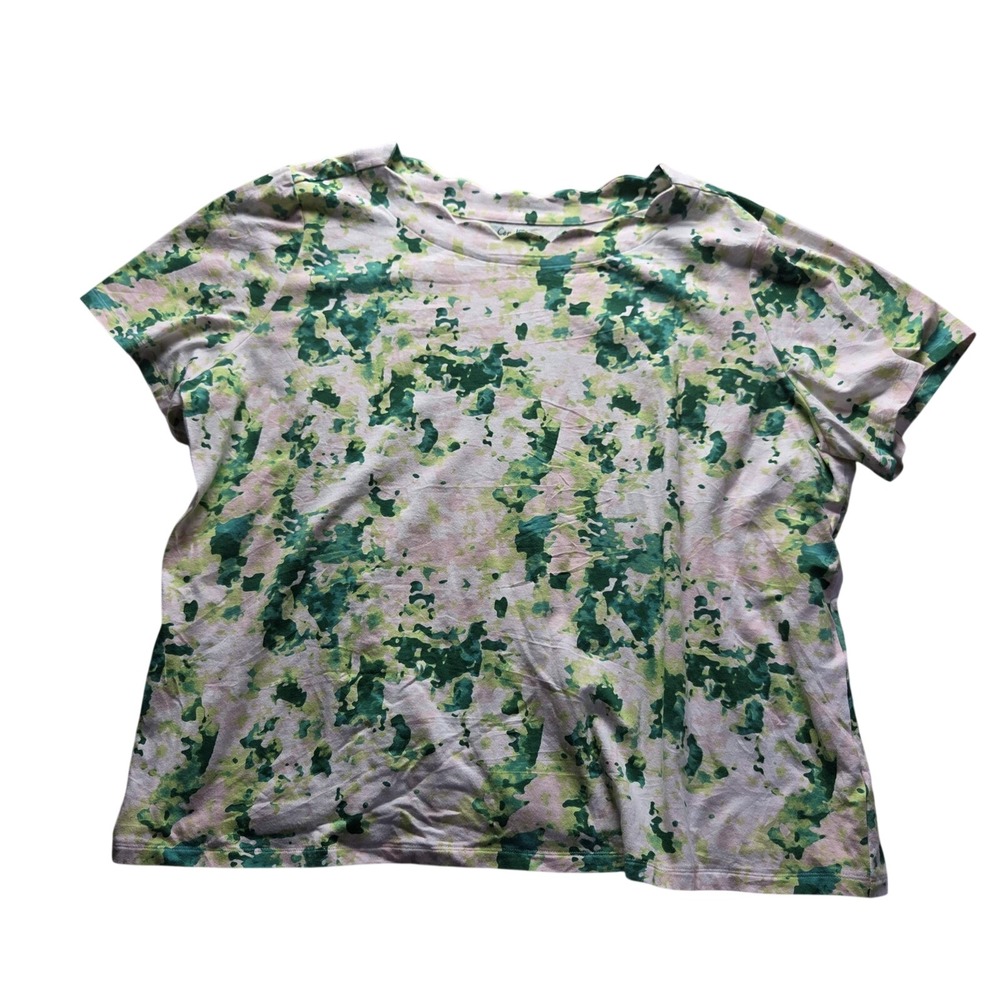 Coral Bay Shirt Womens Plus 3X Multicolor Crew Neck Short Sleeve Camouflage Top